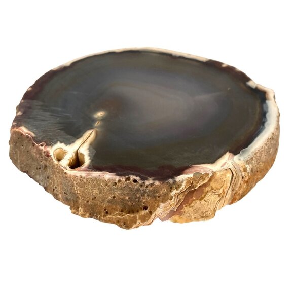 Polished Natural Stone Rock Agate Slice Round Midnight Blue Brown Grey 5 x 6 VTG - Picture 4 of 7